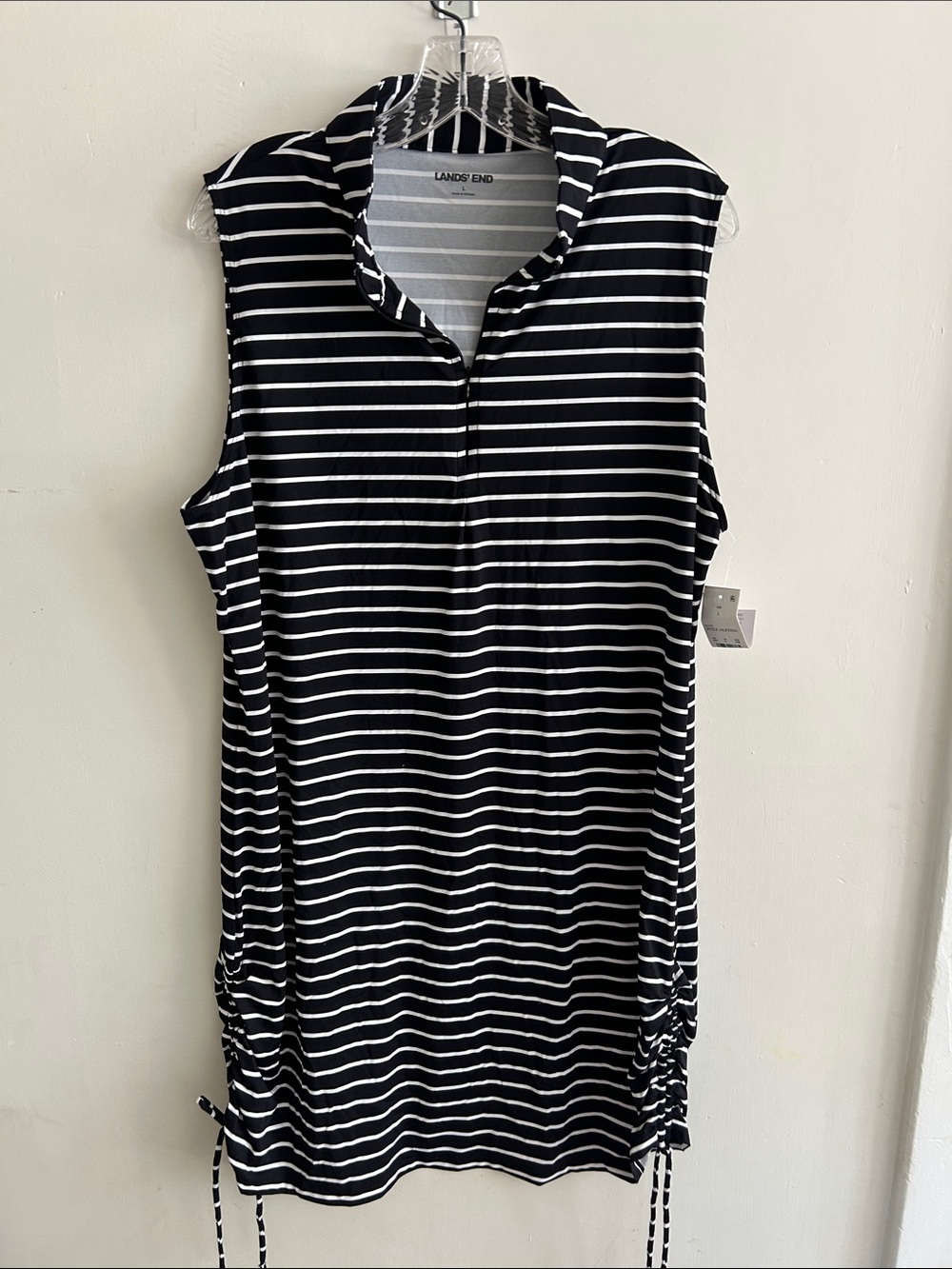 Lands' End Black and White Striped Sleeveless Polo Tunic